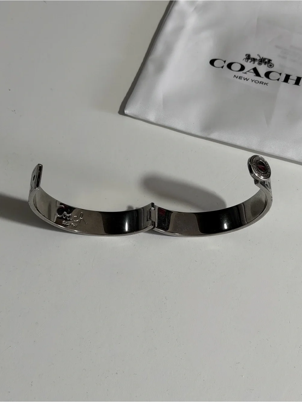 Coach Black and Silver Signature Enamel Bangle Bracelet